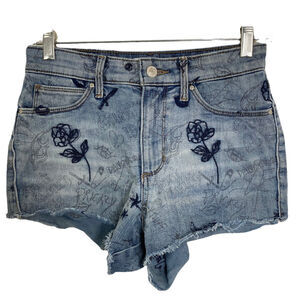 Guess Los Angeles Shorts Womens 26 Cutoff Denim Rose Embroidered